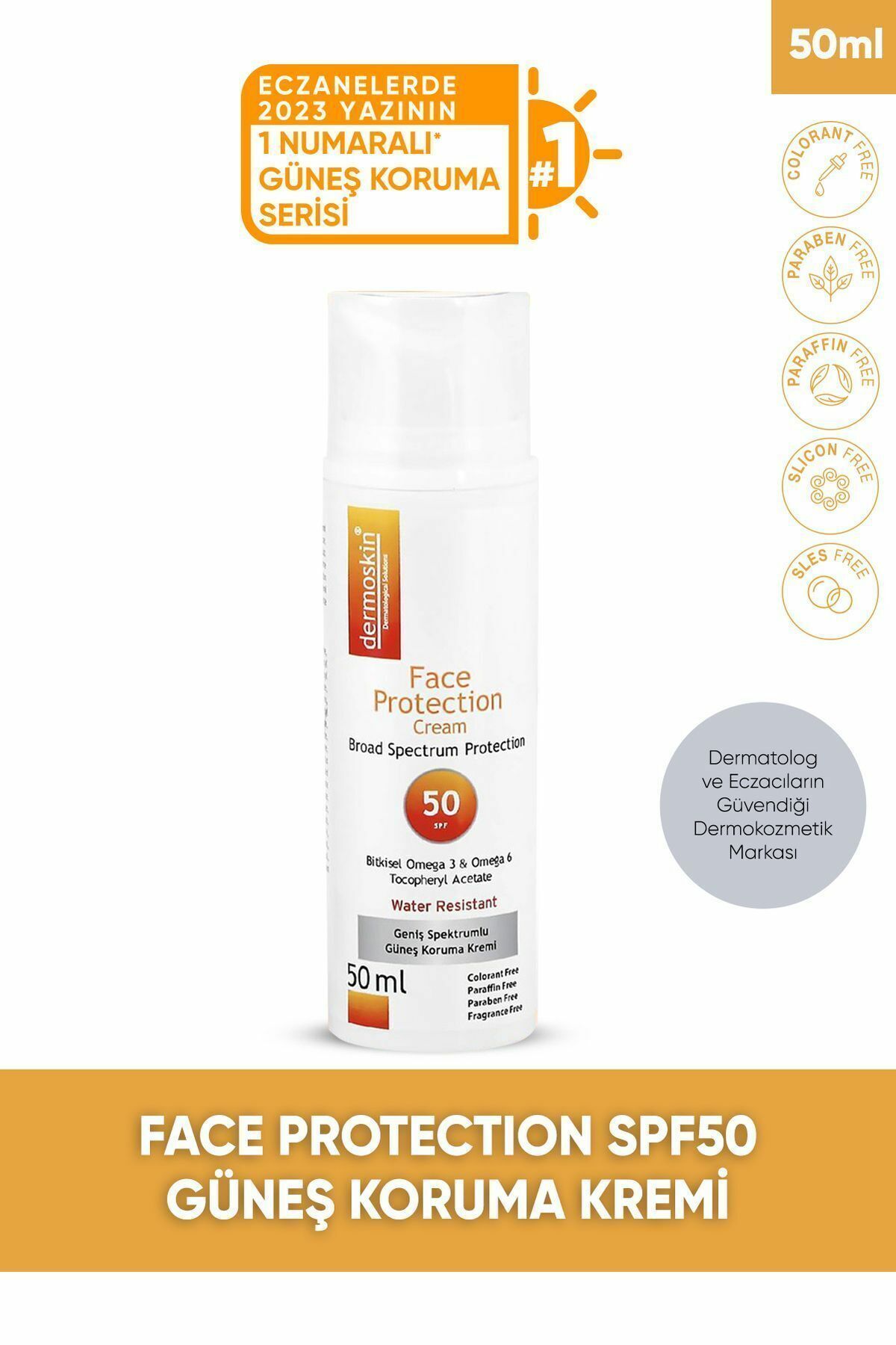 Face Protection Cream Spf 50+ | Nemlendirici Yüz Güneş Kremi | Suya Dayanıklı | 50 ml