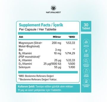 Naturalnest Magnezyum Plus 200 Mg 30 Tablet