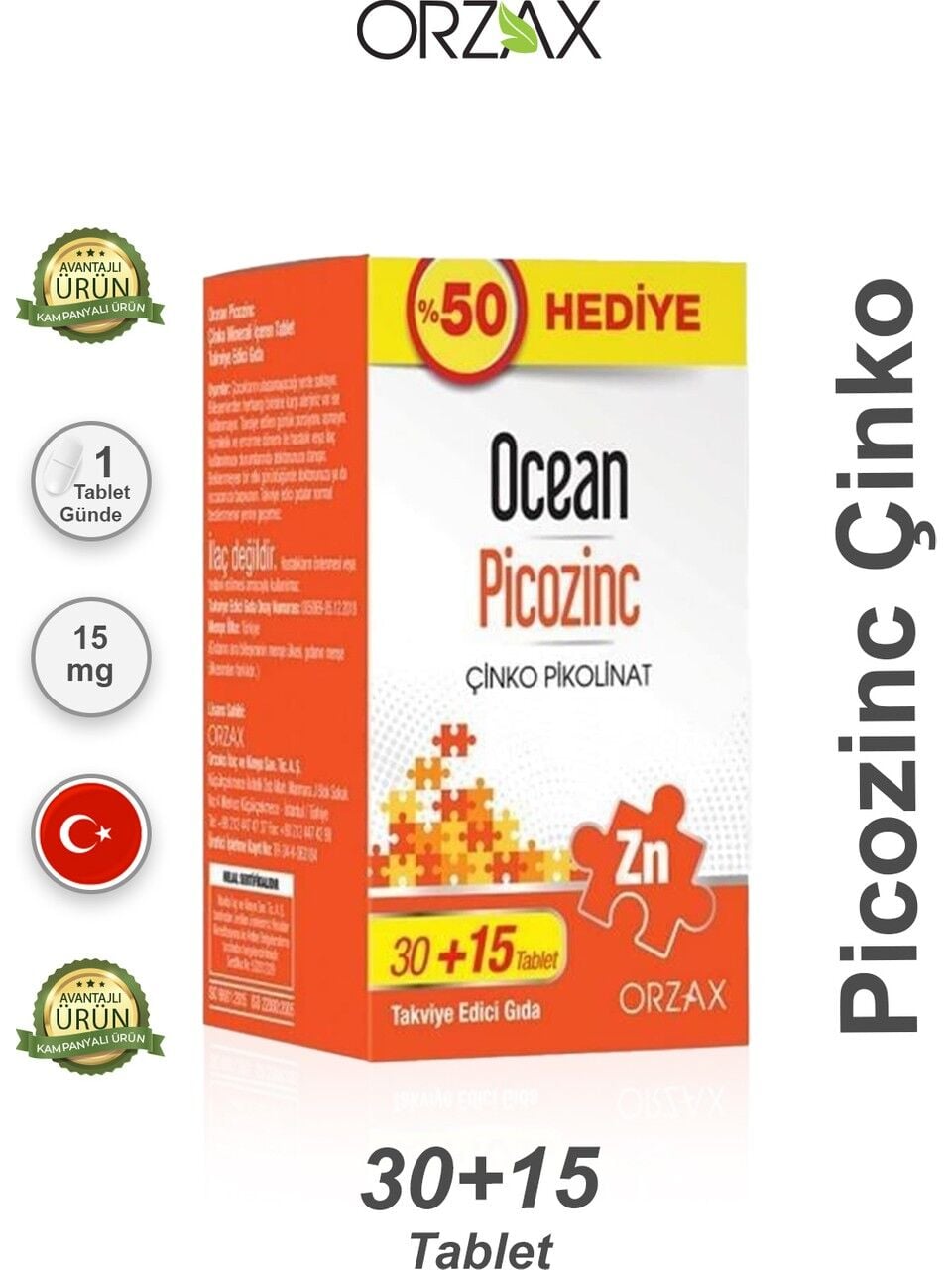 Ocean Picozinc 30 Tablet + 15 Tablet Hediye