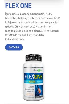FlexOne Glukozamin+Kondroitin+MSM+Tip II Kolajen,Eklem,Kas ve Hareket,Destek 90 Tablet