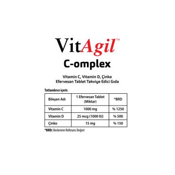 Vitagil C-omplex Vitamin C 1000 mg + Vitamin D 1000 IU + Çinko 15 mg 20 Efervesan Tablet