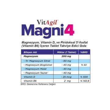Vitagil Magni4 Magnezyum Vitamin D3 P5P 60 Tablet