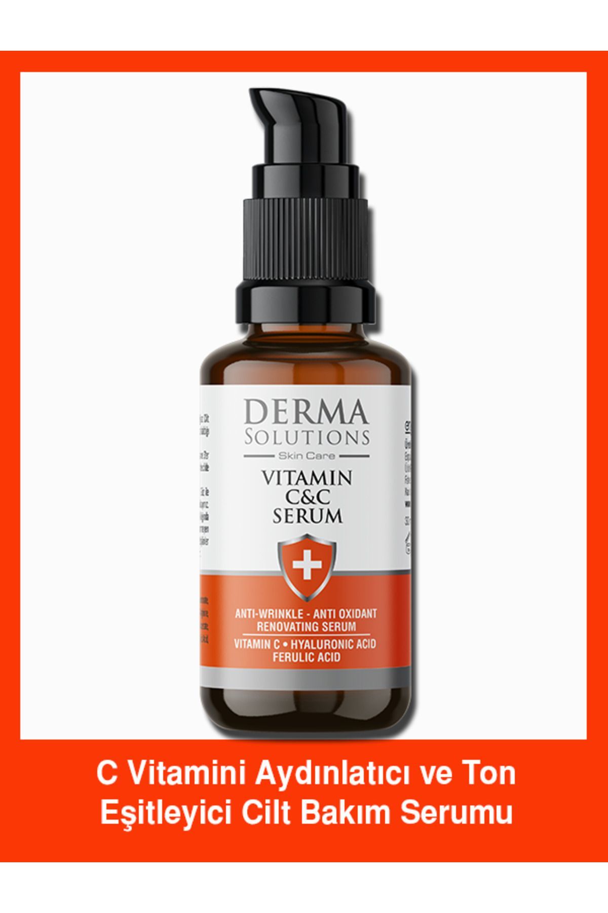 DermaSolutions PURE VİTAMİN C SERUM - Ton Eşitleyici Aydınlatıcı Serum %10 C Vitamini, Ferulik Asit